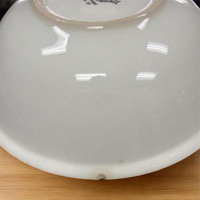 Sale Photo Thumbnail #109: Paden City Pottery Brown Splatterware  "Confetti" Dinnerware  Total of 9 Pieces.  Set includes 5-9.5" Plates, 1- 8" Bowl, !-9" Bowl with small chip on the underside (See Photo), 1- Large 13" Round Platter, 1- Large 14" Oval Platter