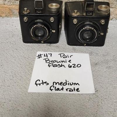 Sale Photo Thumbnail #470: Pair of Brownie Flash 620. One is missing the handle. Fits a medium flat rate box