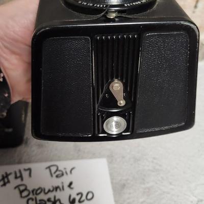 Sale Photo Thumbnail #475: Pair of Brownie Flash 620. One is missing the handle. Fits a medium flat rate box