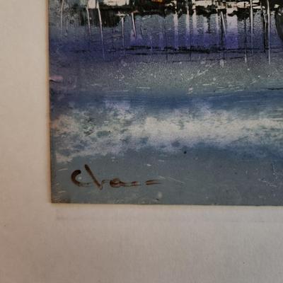 Sale Photo Thumbnail #448: This auction lot is for a nice piece of Shanghai Tourist Art.  This artist signed watercolor shows the shore of this major Chinese city in a calm, warming light.  Measures about 8X11-inches. Mounted on hard cardboard with cello overwrap.