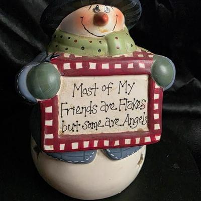 Charming 8" Ceramic Snowman Figurine – “Most of My Friends Are Flakes” Holiday Decor