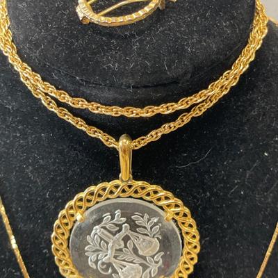 Trifari clear pendant, Barrett and rhinestone necklace