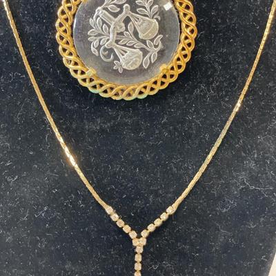 Trifari clear pendant, Barrett and rhinestone necklace