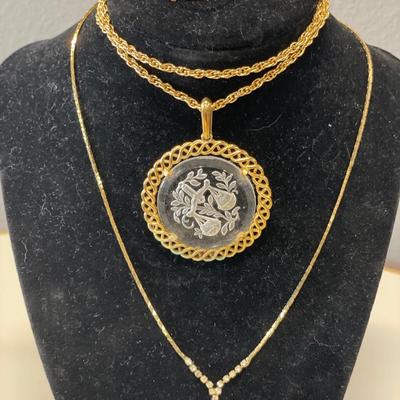 Trifari clear pendant, Barrett and rhinestone necklace