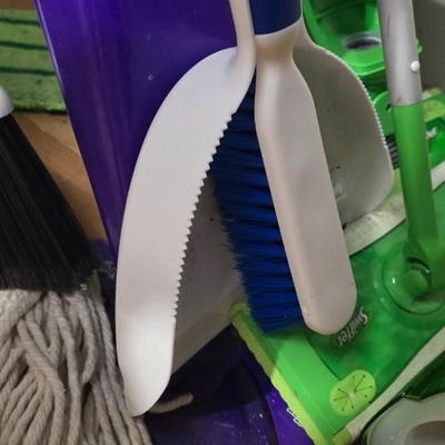 Lot 27: Lot of Misc Cleaning Items - Swiffer's, Broom, Mop, Cleansers