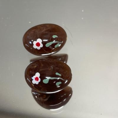 Hand painted earrings and rhinestone pins