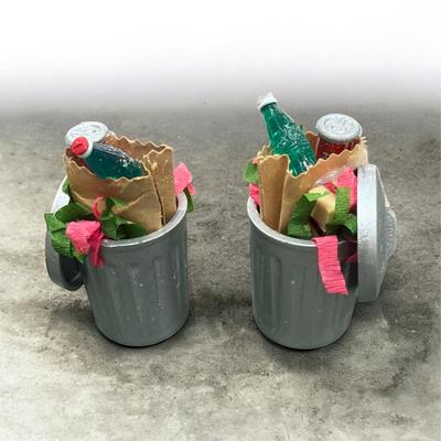 Sale Photo Thumbnail #223: Dept 56 Snow Village Set of 2 Christmas Metal Trash Cans #5209-4