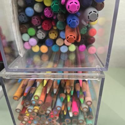 Lot 31: Lot of Office Supplies: Sharpies, Crayons, Paperclips, Stapler