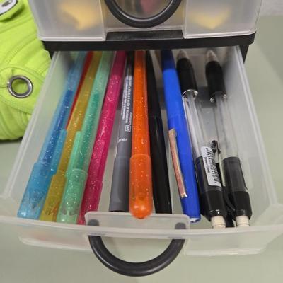 Lot 31: Lot of Office Supplies: Sharpies, Crayons, Paperclips, Stapler
