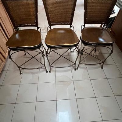 Three Swivel Barstools in Wood and Metal (K-BC)