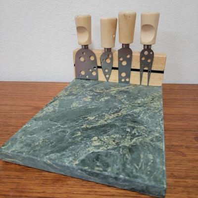 Lot 48: Cheese Set - Marble Cutting board & Assorted Cheese Knives