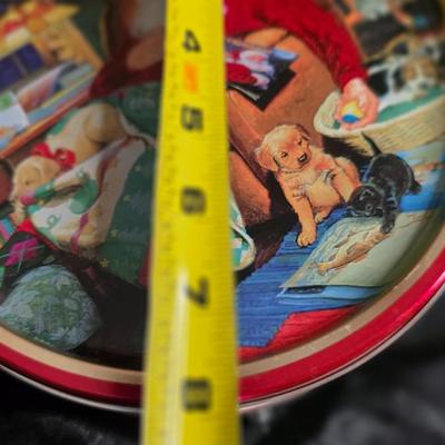 Vintage Norman Rockwell Sleeping Santa Christmas Tin - Holiday Cookie Storage Canister