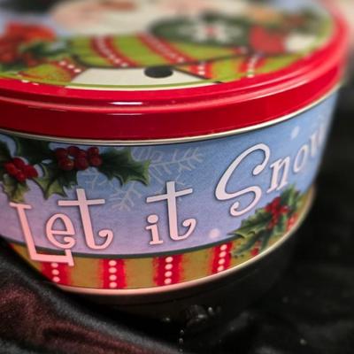 Vintage Snowman & Cardinal Christmas Tin - Let It Snow Holiday Cookie Canister