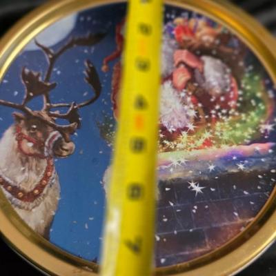 Vintage Santa's Arrival Christmas Tin - Santa & Reindeer Night Sky Holiday Cookie Canister