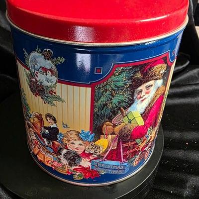Vintage Victorian Children & Pets Christmas Tin - Holiday Cookie Storage Canister