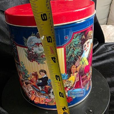 Vintage Victorian Children & Pets Christmas Tin - Holiday Cookie Storage Canister