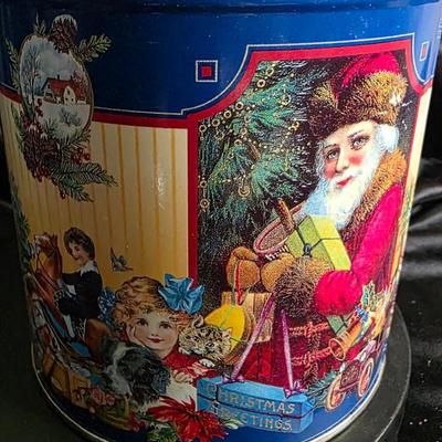 Vintage Victorian Children & Pets Christmas Tin - Holiday Cookie Storage Canister