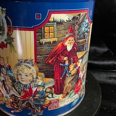 Vintage Victorian Children & Pets Christmas Tin - Holiday Cookie Storage Canister