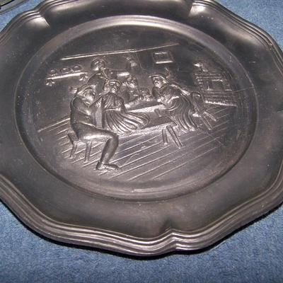LOT 106 FANCY VINTAGE EMBOSSED PEWTER PLATES