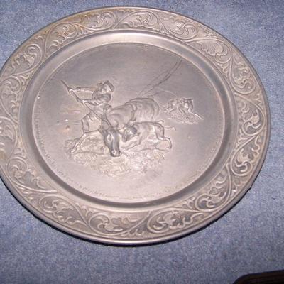 LOT 106 FANCY VINTAGE EMBOSSED PEWTER PLATES