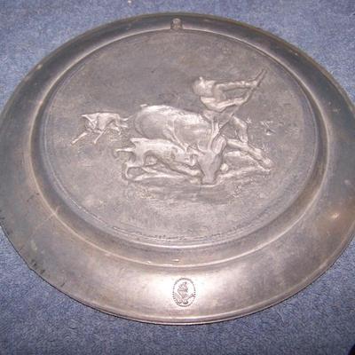 LOT 106 FANCY VINTAGE EMBOSSED PEWTER PLATES