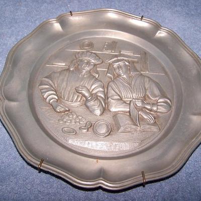 LOT 106 FANCY VINTAGE EMBOSSED PEWTER PLATES