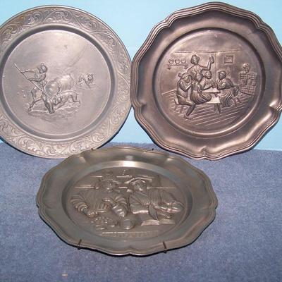 LOT 106 FANCY VINTAGE EMBOSSED PEWTER PLATES