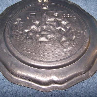 LOT 106 FANCY VINTAGE EMBOSSED PEWTER PLATES