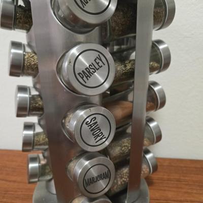 Lot 72: Rotating Spice Rack: Metal & Glass