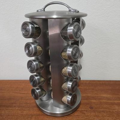 Lot 72: Rotating Spice Rack: Metal & Glass