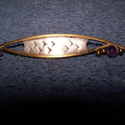 LOT 119 FAB MCM VINTAGE STERLING AMETHYST PIN ARTIST SIGNED-CLOSE