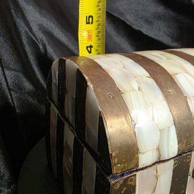 Vintage Made in India Mother of Pearl Inlaid Trinket Box - Brass & Wood Jewelry Chest