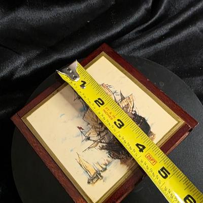 Vintage Nautical Tall Ship Wood Trinket Box - Hand-Painted Sailing Ship Jewelry Chest