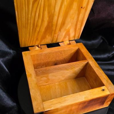 Vintage Hand-Carved Wooden Cross & Hearts Trinket Box - Rustic Christian Jewelry Chest
