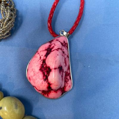 Sale Photo Thumbnail #73: The pearls has one strand end needs attached.  The two mini bead necklaces look to be 1920s.