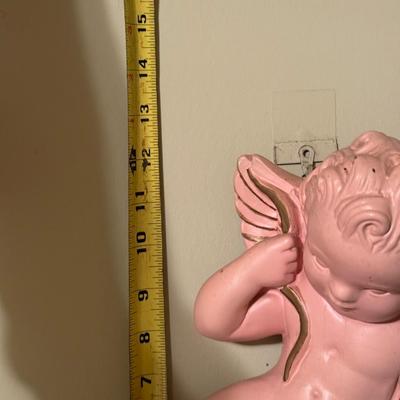 Cherub Art Chalkware Pink & Framed