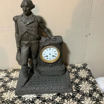 Sale Photo Thumbnail #207: This is a great metal George Washington clock. Not working need handles no key.