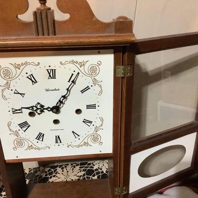 Sale Photo Thumbnail #194: Herschede Westminster chime wall clock.  Back is off and one foot is off.  No key but it works.