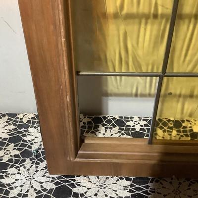 Sale Photo Thumbnail #309: This is a great amber stain glass window.  There is one pain that is missing.  Very nice piece.