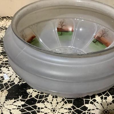 Sale Photo Thumbnail #114: This is a great frosted glass ceiling light shade.  It has nice painted trees.