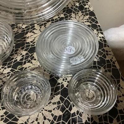 Sale Photo Thumbnail #290: Your Get Heiser clear glass serving plate, three salad plates, bowl, and three sherbets.