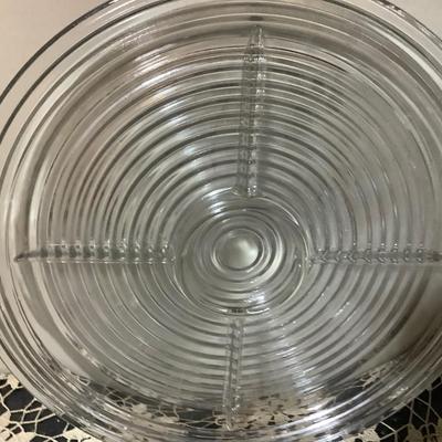 Sale Photo Thumbnail #288: Your Get Heiser clear glass serving plate, three salad plates, bowl, and three sherbets.