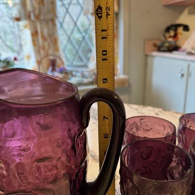 Art Glass Pitcher and Glass Set