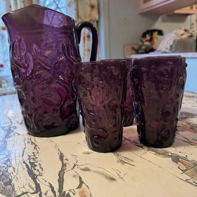Art Glass Pitcher and Glass Set