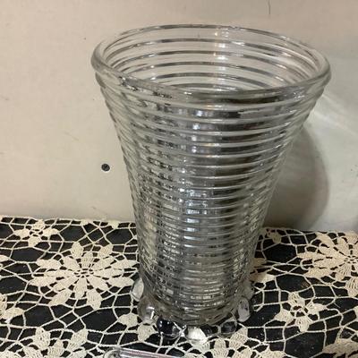 Sale Photo Thumbnail #292: You get Heiser clear glass tall vase, footed bowl, sherbet, square dish.