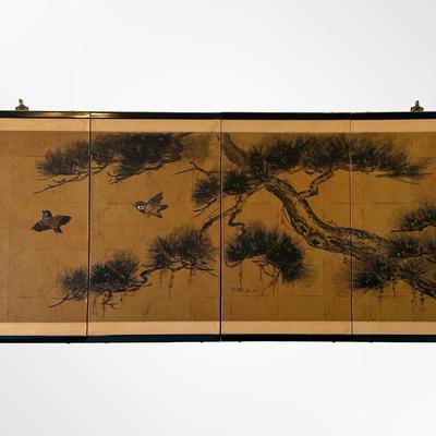 Vintage Japanese Hand-Painted Four-Panel Wall Art