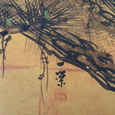 Vintage Japanese Hand-Painted Four-Panel Wall Art