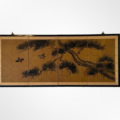 Vintage Japanese Hand-Painted Four-Panel Wall Art