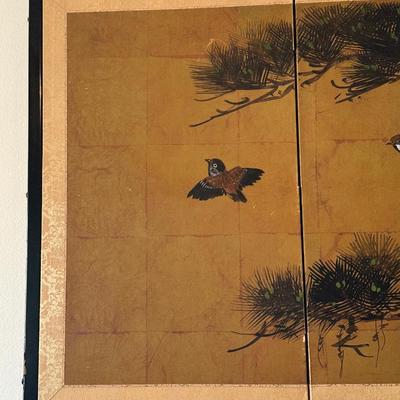 Vintage Japanese Hand-Painted Four-Panel Wall Art
