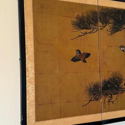Vintage Japanese Hand-Painted Four-Panel Wall Art